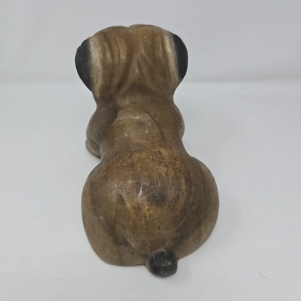 Vintage ARTISAN CRAFTED Hand-Carved Wood Bulldog Figure‎ 7 x 10